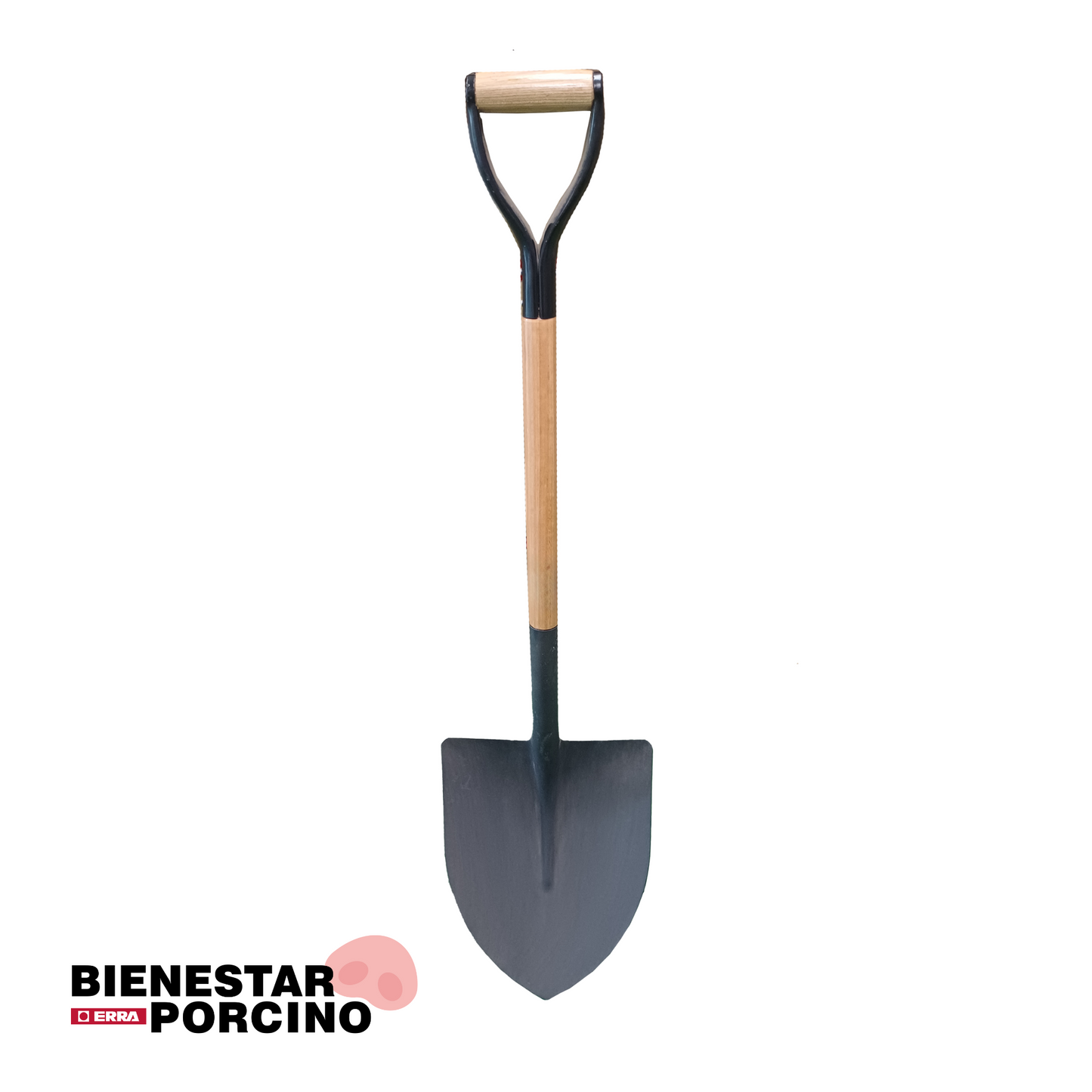 Pala de metal de punta redonda con mango